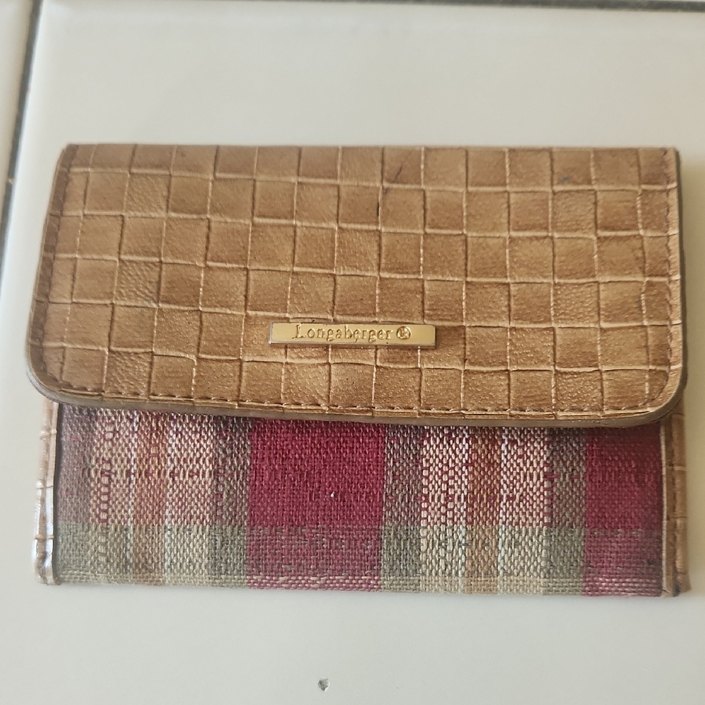Longaberger Tan and Red Key Card Holder with Woven Design